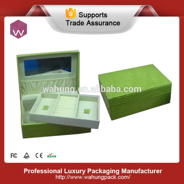 leather jewelry display case green leather mirror box for gift