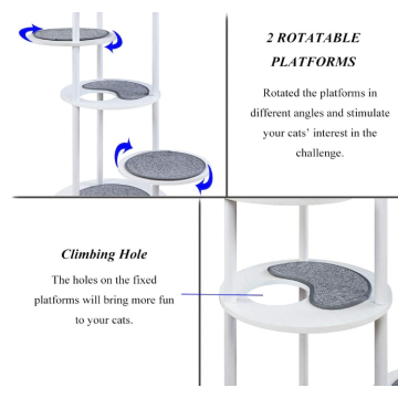 Pohon aktivitas kucing kayu dengan 2 platform rotatable