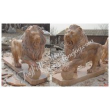 Marble Lions(Red Marble Animal Carvings)