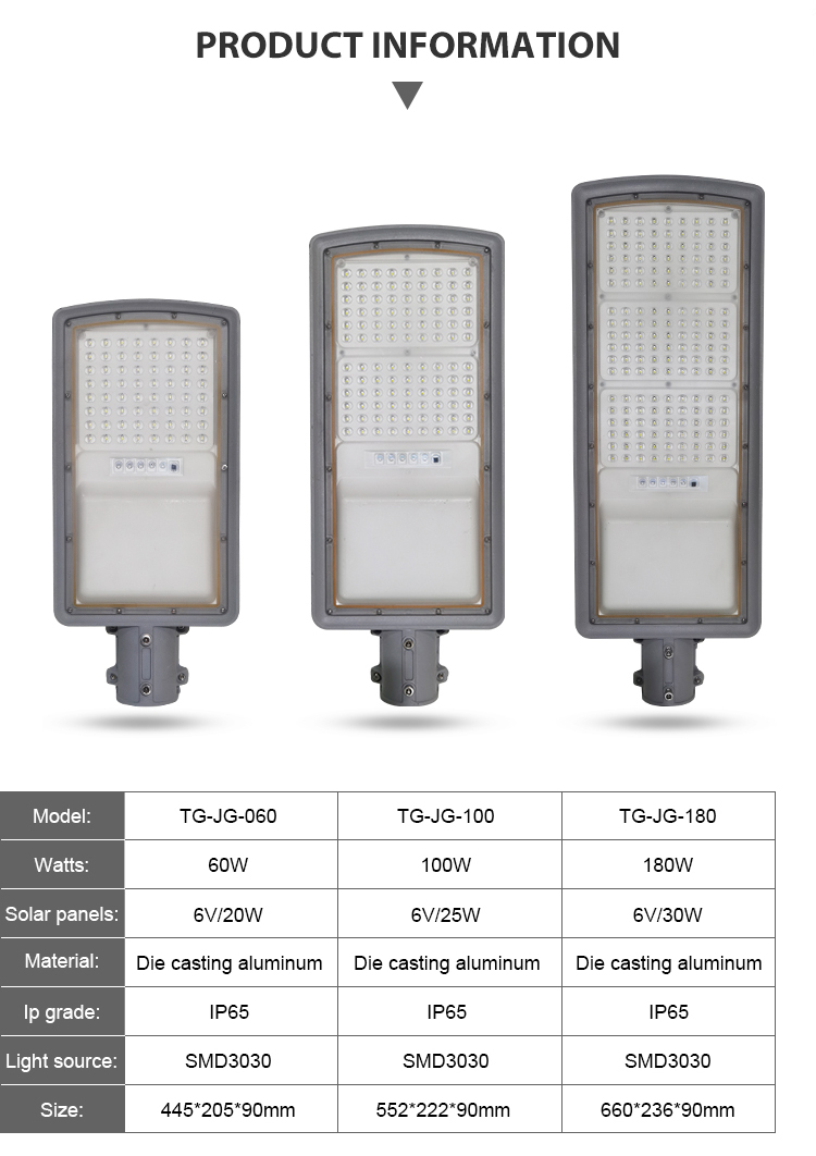 Good quality die casting aluminum waterproof outdoor ip65 SMD 60w 100w 180w 200w solar led street light