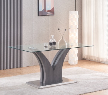 Rectangular Clear Tempered Glass MDF Middle Dining Table