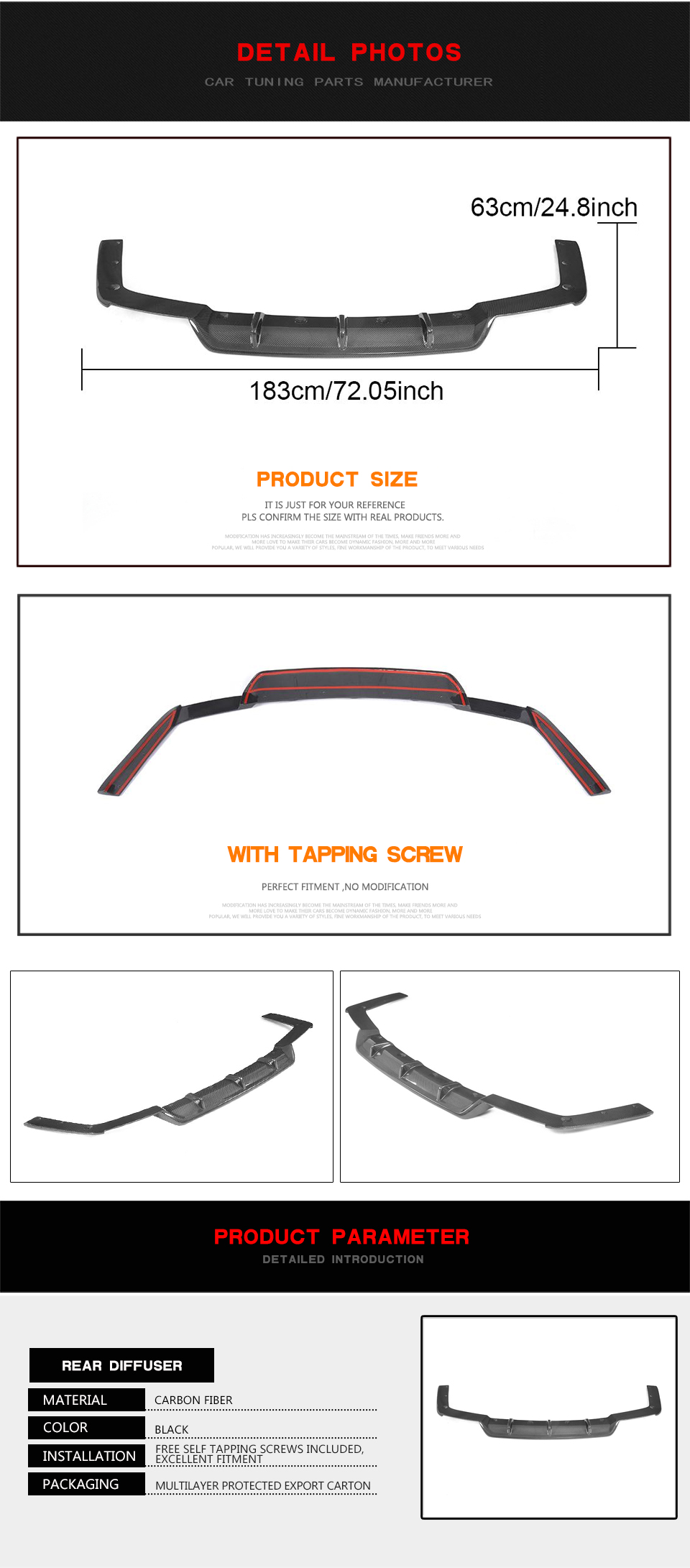 Carbon Fiber Rear Diffuser for Maserati Ghibli Base Sedan 4 Door 2018-2019