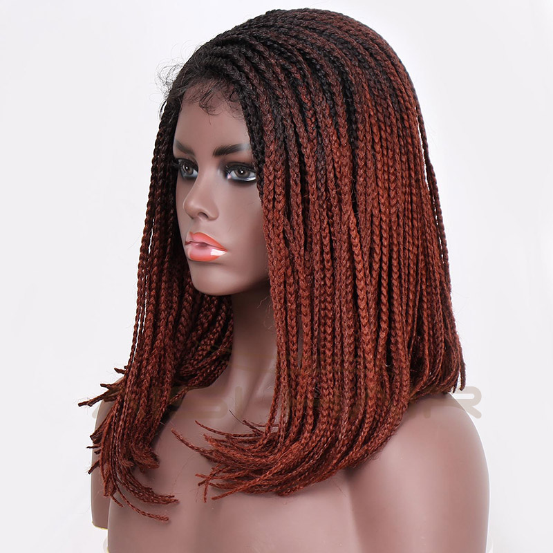 Aisi Hair Synthetic Braid Box Ombre Red Glueless Lace Front Wigs For Black Women Long Straight Heat Resistant Lace Front Wig