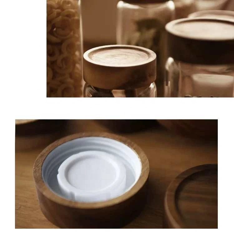 Customized Size Clear Round Glass Jars with Acacia Wood Lids