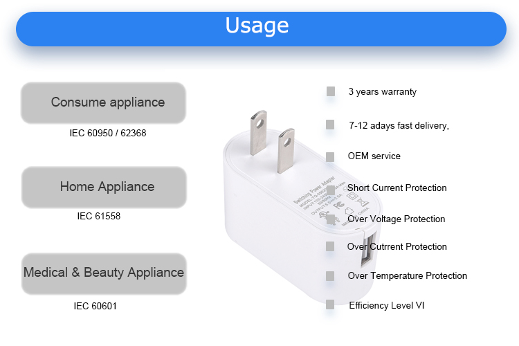 Level VI 5v 1a 5w usb power adapter with ULCUL GS TUV CE FCC ROHS RCM,2 years warranty