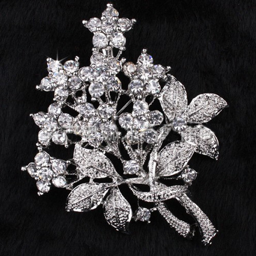 Día de San Valentín regalos cristal broches moda lujo lindo chispas clara Rhinestone color plata flor árbol broches de aleación