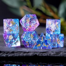 High Density Cracked Glass DND Dice 7 Piece Polyhedral Dice Set for DND TTRPG Pathfinder, Crystal Crack Glass Designer Dice