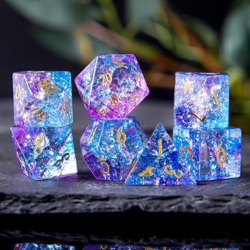 High Density Cracked Glass DND Dice 7 Piece Polyhedral Dice Set for DND TTRPG Pathfinder, Crystal Crack Glass Designer Dice