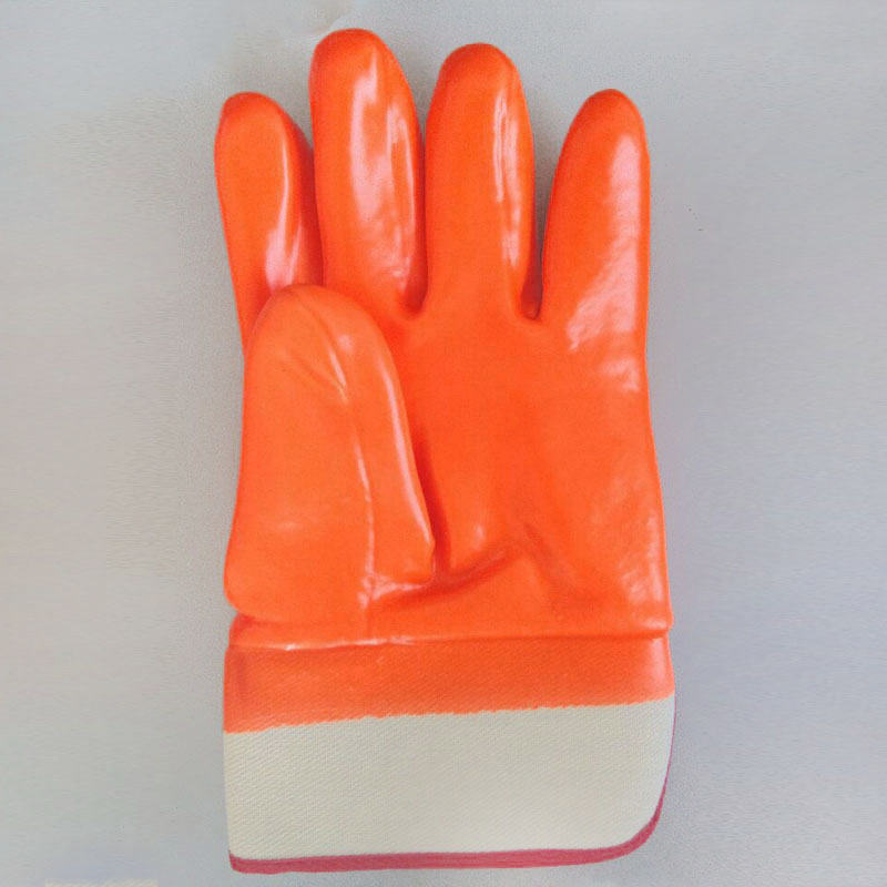 Fluorescent orange cold resisitant gloves pvc coated