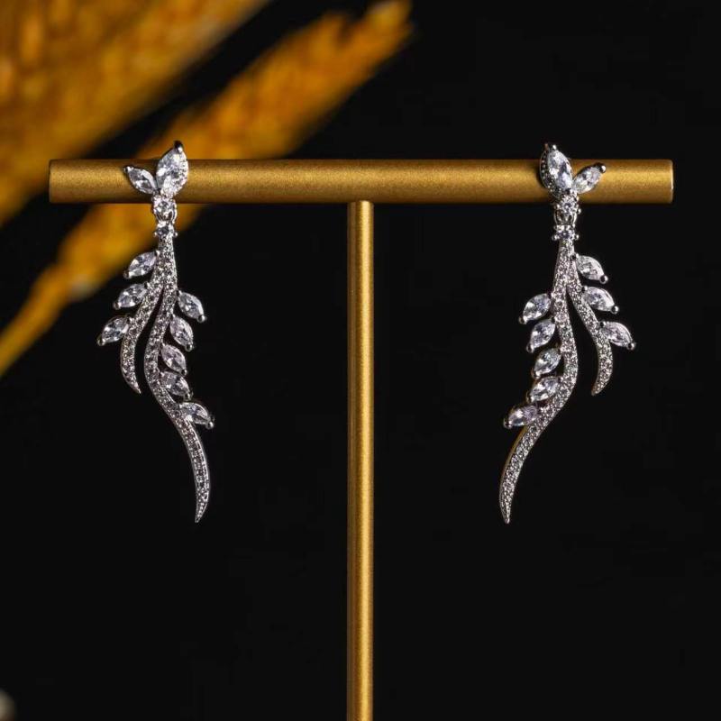 Leaf Cubic Zirconia Drop Earrings