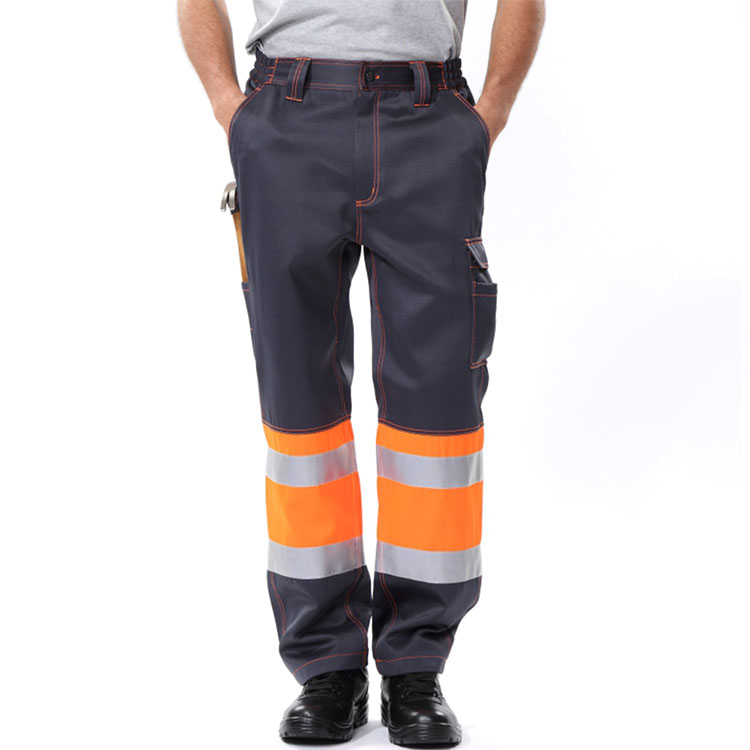 Warm Windproof Unisex Fluo Orange Yellow Work Pants with Reflective Tapes