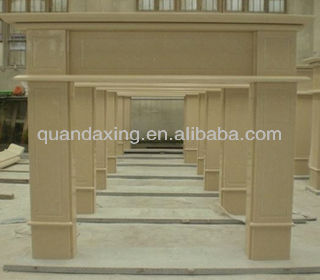 Carved Stone Fireplace,Beige Fireplace Mantel,Marble Fireplace Surround