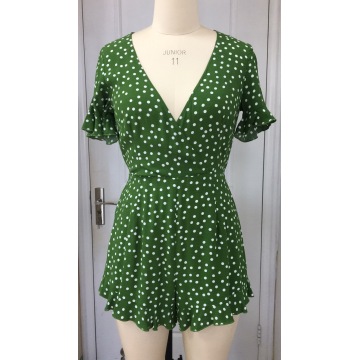 Green Ruffle Polka Dots Strampler