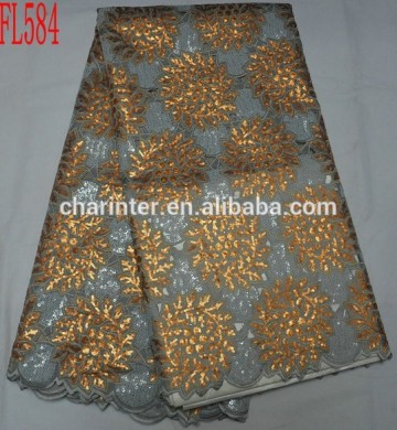 high quality african cord lace fabric with sequins(FL584)