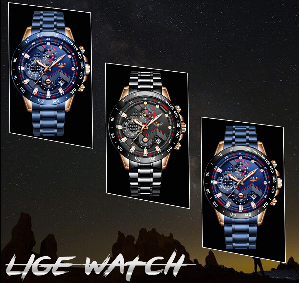 Lige 9982 Top Brand Writs Watches for Men Chronograph Full Steel Waterproof Luxury Reloj Men Watches Quartz