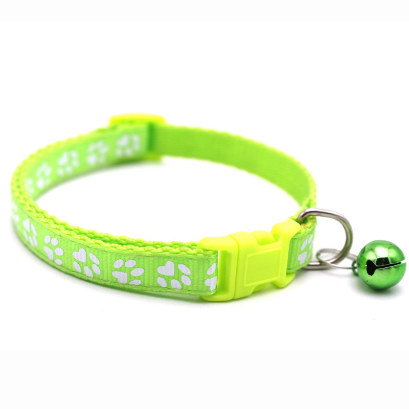 Manufacturer Wholesale Multi-colors Paw Print Adjustable Nylon Cat Dog Collar With Bell