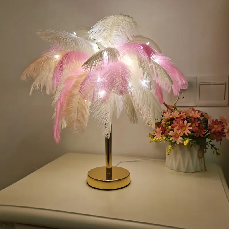 Modern Luxury Ostrich Feather LED Lamp for Elegant Bedrooms