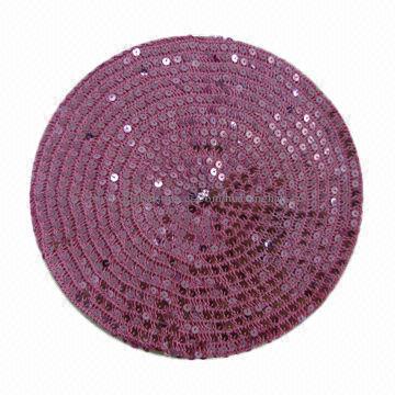 Crochet sequin beret in rayon yarn