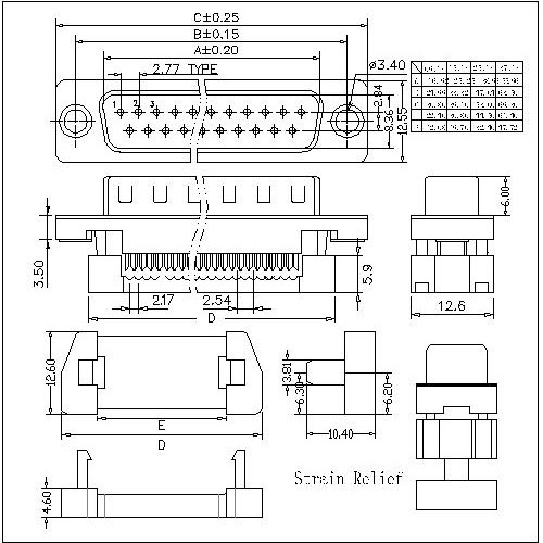 DIDC01-MXSXXX D-SUB Male Dual Row IDC Inner Button Type