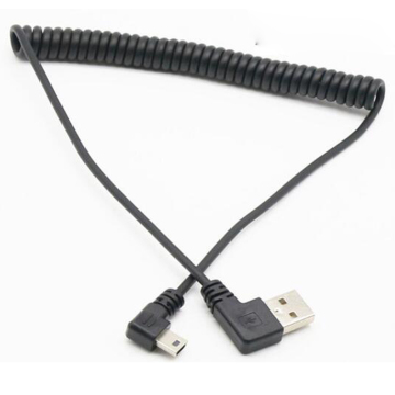 Left Angled USB to MINI B Spiral Cable