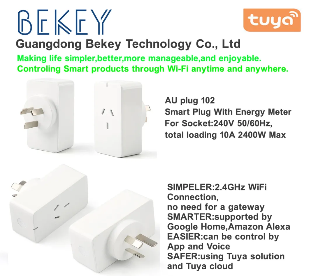 Type I Au Smart Home Plug 10A Current 2400W Support Energy Monitoring