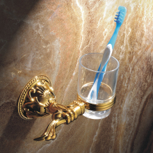 Luxury European Style Brass Bathroom Accessory Set with Single Cup Rack