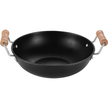 Carbon Steel Non-Stick Hammered Wok with Double-Sided Wooden Handle