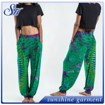 2017 new look tie-dye loose harem pants with green pattern
