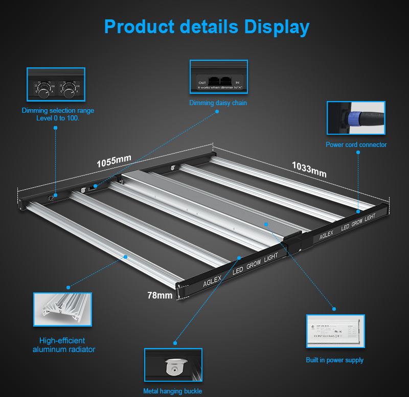 LED Grow Light 6ft 720W untuk Tumbuhan Tertutup