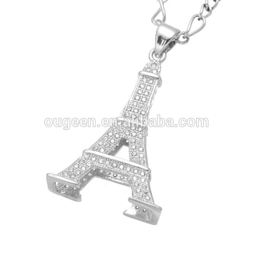 2016 new design hot sale zircon Tower necklace latest design silver Eiffel Tower necklace