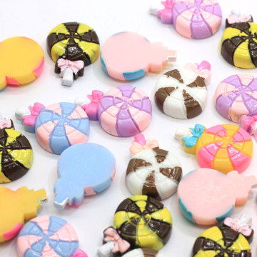 Wholesale Sweet Lollipop With Bowknot Resin Beads Flatback Colorful Candy Food Diy Decoration Charms Handmade Jewelry