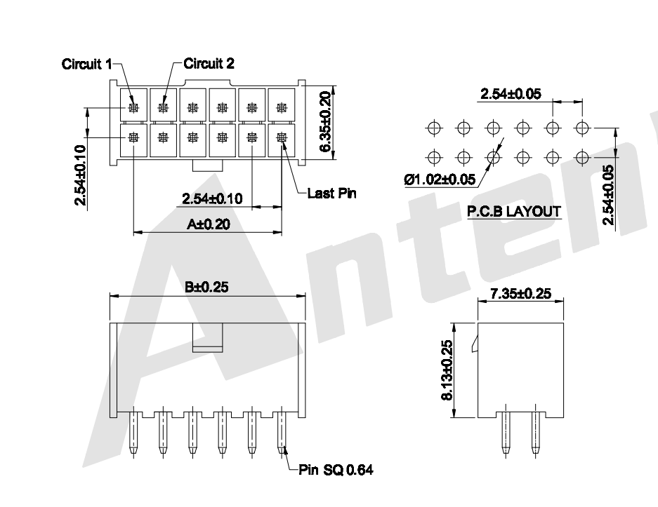 2.54mm zift çift satır 180 ° gofret AW2549VI-2XNP