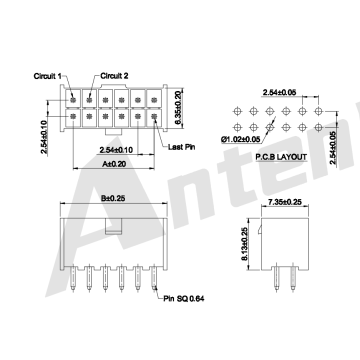 2,54 mm Dual Row 180 ° Wafer AW2549VI-2XNP