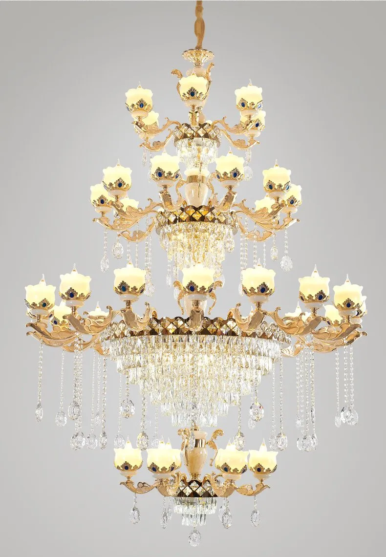 European Luxury Natural Jade, Crystal Chandelier, Villa Living Room Headlights