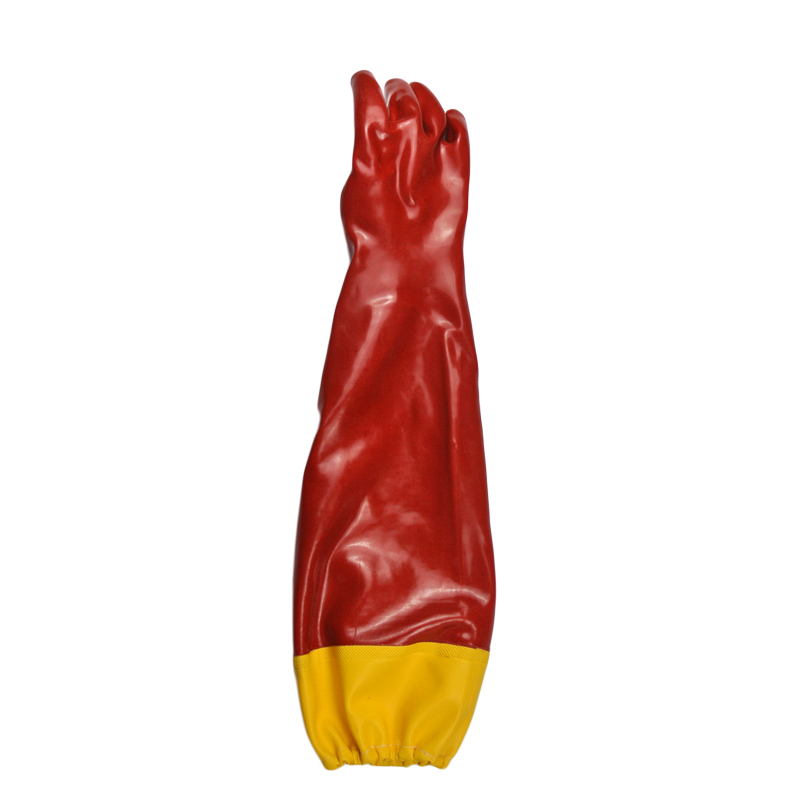 Rote PVC-Dip-Handschuh-verstärkter Manschette