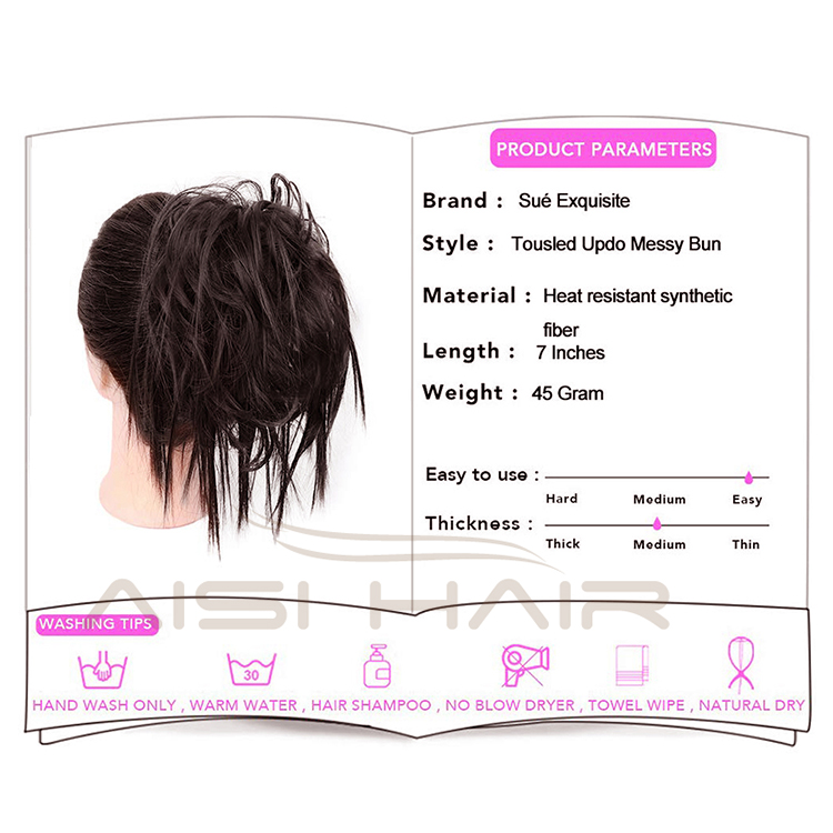 Aisi Hair Synthetic Donut Brown Chignon Curly Bun Pad Chignon Elastic Band Ribbon Ponytail Rope Rubber Hair Extension For Women