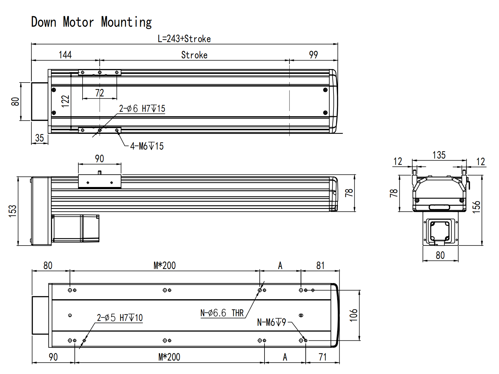 300mm linear module down motor mounting