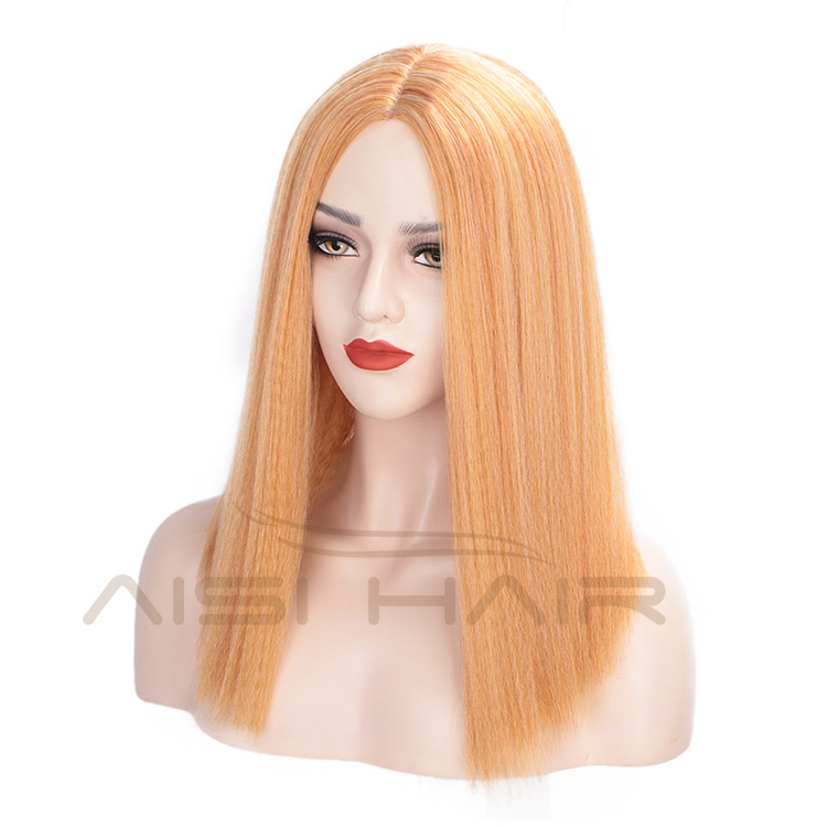 Aisi Hair Synthetic Yaki Middle Part Short Bob Wigs Brown Color Heat Resistant Synthetic Fiber Machine Made Wigs for Women