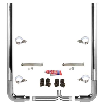 7\" Chrome Exhaust Kit with Flat Top Stacks and Long Drop Elbows - 120 Inch Length