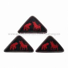 Woven patch with marrow edge and adhesive interlining