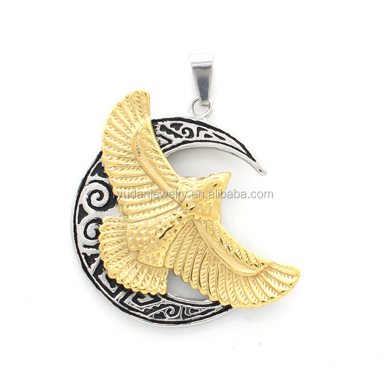 Factory Custom Animal Design Stainless Steel Moon Eagle Pendant Necklace