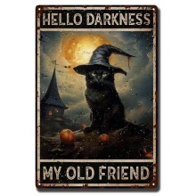 Vintage Witch Cat Metal Tin Sign - Salem Sanctuary Wall Decor