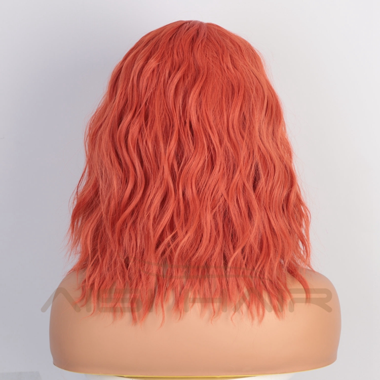 Aisi Hair Heat Resistant Synthetic Wigs For Black Women Side Part Body Wave Wig Short Wavy Orange Red Fiber Machine Made Wigs
