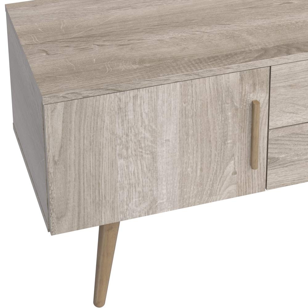 Meuble TV 2 portes 2 tiroirs avec pied en bois massif 2-Door 2-Drawer TV Stand TV Cabinet With Solid Wood Leg