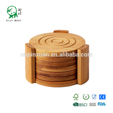 Wholesale circle natural bamboo coaster set