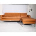 Brown Leður Florence Knoll Corner Sofa eftirmynd