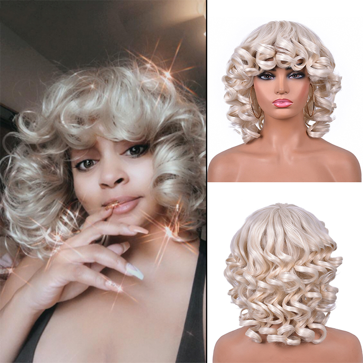 Wholesale african synthetic hair omber glueless cosplay high temperature short wigs wave curly wig with bangs for black women