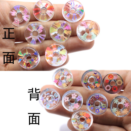 Kawaii Leuke Losse Hars Ronde Clear Diverse Vormen Pailletten Binnen Mooie Hollow Hot Selling Resin Charms 100 stks Goedkope Decors