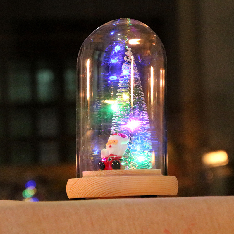 Wooden Glass Cover New Year Christmas Tree Ornaments Glowing Mini Christmas Tree Decoration adornos de navidad para casa