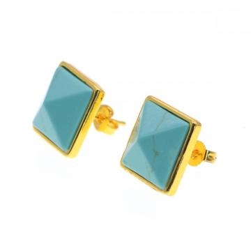 Natural Craved Pyramid Semi Precious Stone Stud Earrings